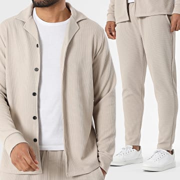 Frilivin - Conjunto Camisa de Mangas Largas y Pantalón Texturado 320 Beige