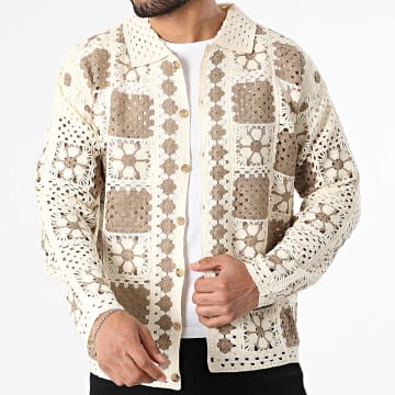 Frilivin - Camisa de Manga Larga Calada 333 Beige Claro Camel Claro