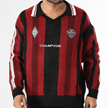 Frilivin - Jersey Cuello V A Rayas 496 Negro Rojo Burdeos