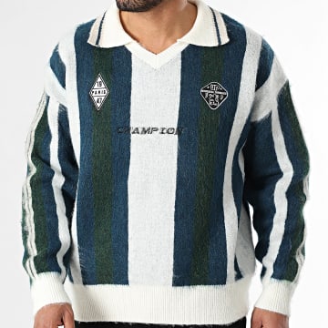 Frilivin - Jersey cuello en V a rayas 496 Blanco Azul Marino Verde