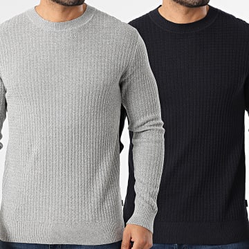 Jack And Jones - Lot De 2 Pulls Barkley Bleu Marine Gris Chiné