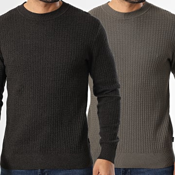 Jack And Jones - Lot De 2 Pulls Barkley Taupe Marron Chiné