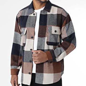 Jack And Jones - Camicia A Quadri Bradley Beige Camello Blu Navy