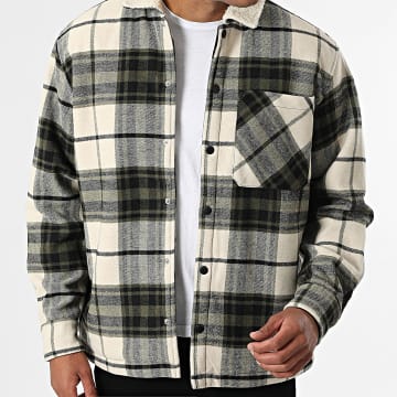 Jack And Jones - Camicia di Cotone a Quadri Zac Teddy Beige Chiaro Verde Kaki