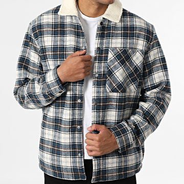 Jack And Jones - Camicia di Cotone a Quadri Zac Teddy Bianco Blu Navy