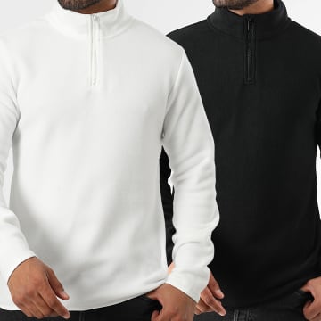 LBO - Lot De 2 Sweats Col Zippé Polaire 0002 0003 Blanc Noir