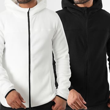 LBO - Set aus 2 Jacken mit Kapuze und Reißverschluss Fleece 0004 0005 Weiß Schwarz