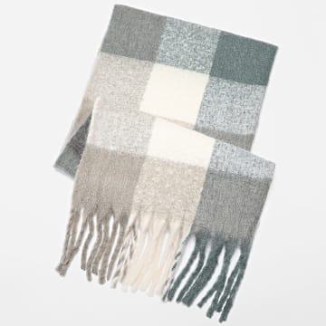 Vero Moda - Echarpe A Carreaux Femme League Gris Vert Beige