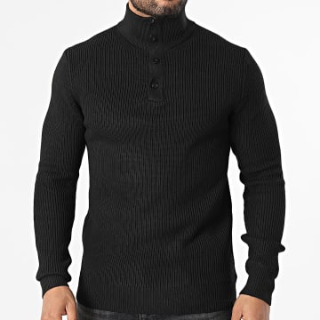 Classic Series - Jersey Acanalado Cuello Alto Botonado 915 Negro