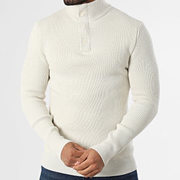 Classic Series - Jersey Acanalado Cuello Alto Botonado 915 Beige Claro