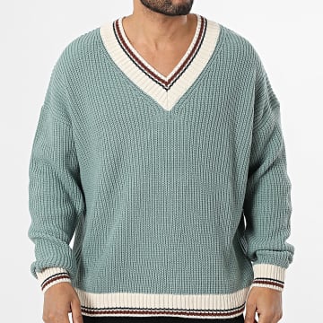 Riches Paris - Maglia Col V 940 Verde Beige Chiaro Nero Marrone