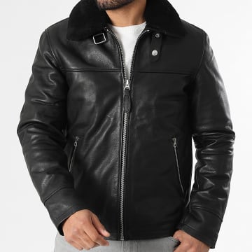 Schott NYC - Veste Cuir Col Mouton Classic Zip Noir