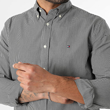 Tommy Hilfiger - Camisa Manga Larga A Cuadros Flex Poplin Micro Gingham 0457 Negro Gris