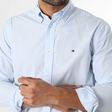 Tommy Hilfiger - Camisa de Manga Larga a Rayas Core Hairline Poplin 1399 Azul Claro