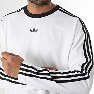 Adidas Originals - Tee Shirt Manches Longues A Bandes Jacquard Jersey JX1519 Blanc