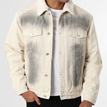 John H - Veste Jean Col Mouton 801 Beige Clair