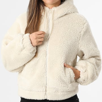 Only - Chaqueta Polar con Cremallera Capucha Mujer Mila Teddy Beige Claro