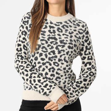 Only - Maglia Donna Lorraine Animale Beige Nero Leopardo