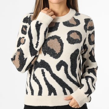 Only - Maglione Donna Lorraine Animale Beige Cammello Nero Leopardo