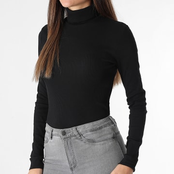 Only - T-Shirt Maniche Lunghe Rib Donna Lucky Nero