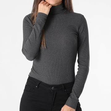 Only - T-Shirt Maniche Lunghe Rib Donna Lucky Grigio Antracite Mélange