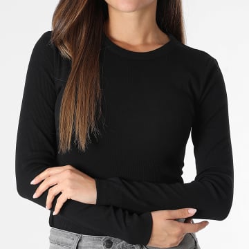 Only - T-Shirt Maniche Lunghe Rib Donna Lucky Nero
