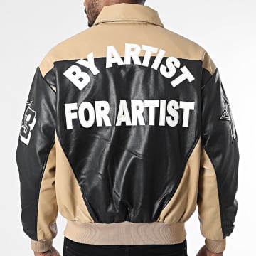 Riches Paris - Veste Biker Simili Cuir 907 Beige Noir