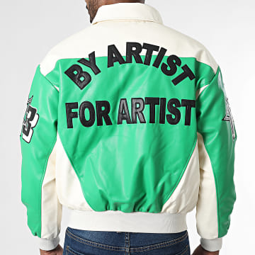 Riches Paris - Veste Biker Simili Cuir 907 Beige Clair Vert