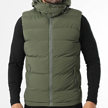 John H - Plumífero con capucha sin mangas 07 Verde Kaki