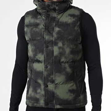 John H - Piumino con cappuccio senza maniche 06 Nero Verde Kaki