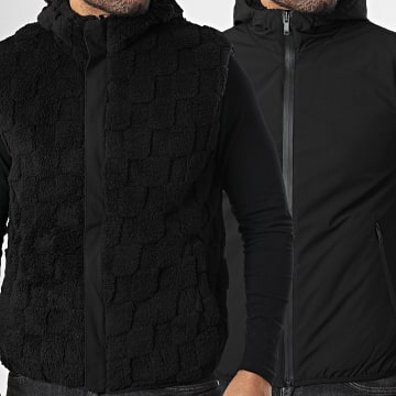 John H - Veste Capuche Zippée Fourrure Sans Manches 02 Noir Réversible