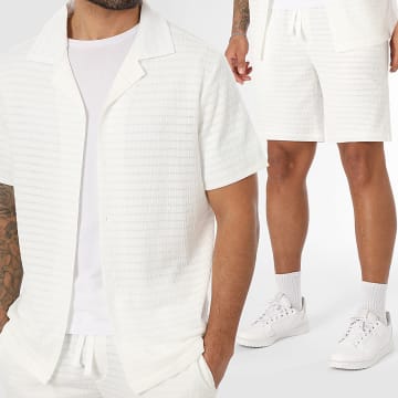 LBO - Ensemble Chemise Manches Courtes Et Short Texturé 2250 Blanc