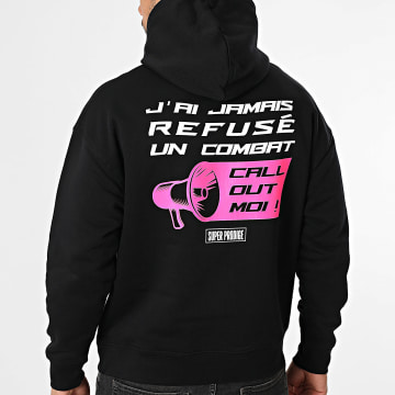 Super Prodige - Sudadera Capucha Relaxed Call Out Negro Rosa Fluo