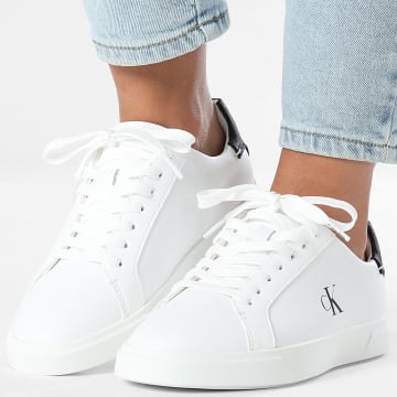Calvin Klein - Zapatillas Mujer Low Pro Cup Laceup Leather Moire 2845 Blanco Brillante Negro