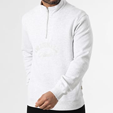 Jack And Jones - Sudadera Cuello Alto Zippé Bleecker Branding Gris Claro Jaspeado