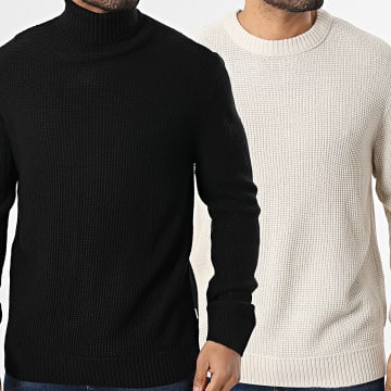 Jack And Jones - Lot De 2 Pulls Roy Noir Beige Clair