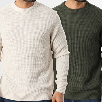Jack And Jones - Pack de 2 Jerseys Roy Beige Claro Verde Caqui