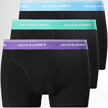 Jack And Jones - Lot De 3 Boxers Dawson Solid Noir Violet Bleu Clair Vert