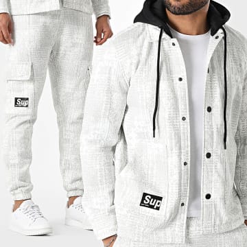 MTX - Co-ord Set Jass met knopen en Cargo Broek 371 Wit Grijs