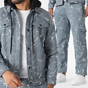 MTX - Set Jacke mit Knopf und Cargo-Hose 360 Blau Grau