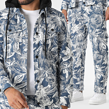 MTX - Set Jacke mit Knopf und Cargo-Hose 375 Marineblau Weiß Floral