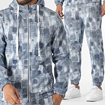 MTX - Set Kapuzenjacke mit Reißverschluss und Jogger Pant 729 Blau Denim Weiß