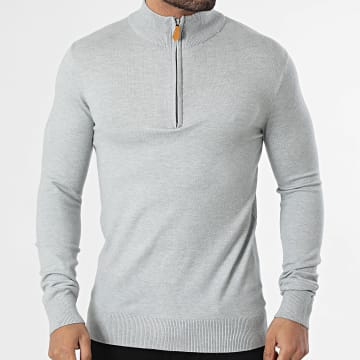 Paname Brothers - Jersey Cuello Alto Zippé 04 Gris Claro Mezlado