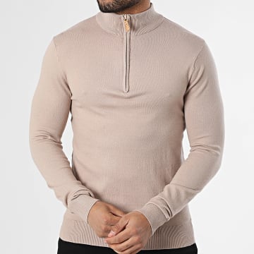 Paname Brothers - Jersey Cuello Alto con Cremallera 04 Beige