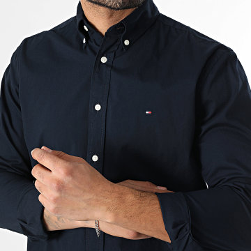 Tommy Hilfiger - Camisa de Manga Larga Regular Fit Core Flex Poplin Sólido 9988 Azul Marino