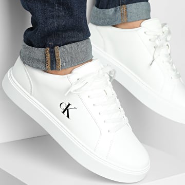 Calvin Klein - Zapatillas Classic Cupsole Laceup Leather 1361 Blanco Brillante Negro