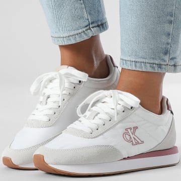 Calvin Klein - Zapatillas Mujer Retro Runner Essential Mix Mat 1990 Bright White Dusty Rose Gum