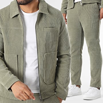 Frilivin - Co-ord Set Ritsjas en Geribde Broek K58 Kaki Groen