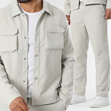Frilivin - Conjunto Chaqueta Botonada Y Pantalón E51 Gris Claro
