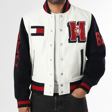 Tommy Hilfiger - Veste Cuir Leather Varsity 1866 Blanc Bleu Marine Rouge